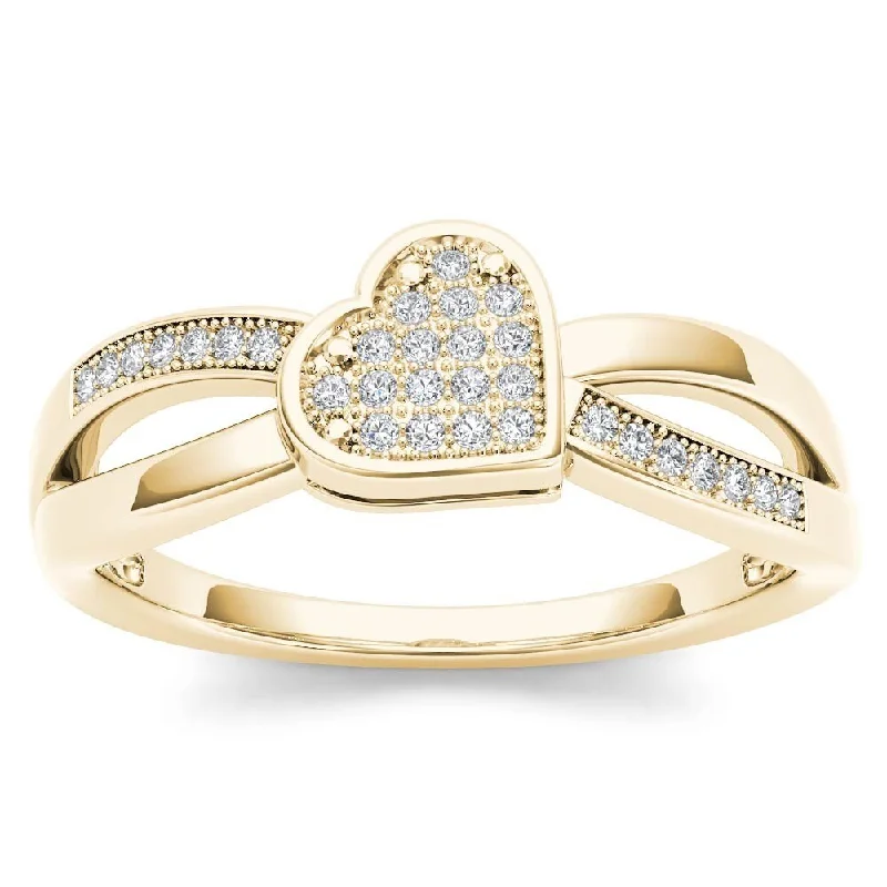 De Couer IGI Certified 10k Yellow Gold 1/10ct TDW Diamond Heart Ring