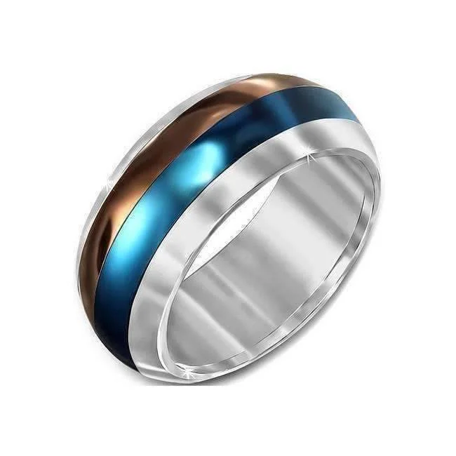 Dizzy Stripes Colored Stainless Steel Spinner Ring