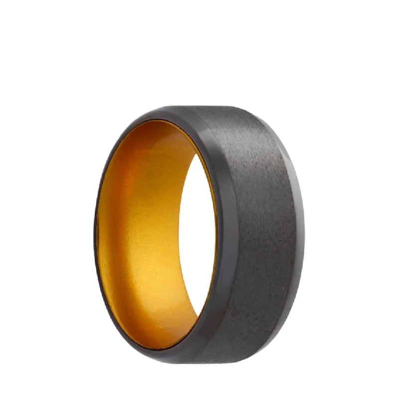 ECLIPSE | Mens Wedding Ring | Black Zirconium | Gold-Tone Interior | 6mm & 8mm