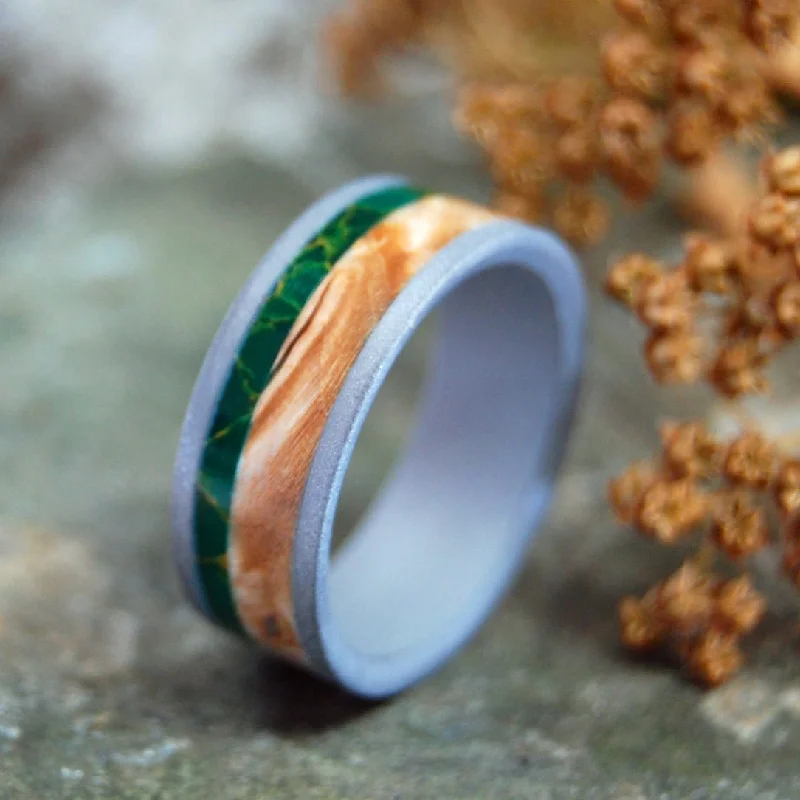 Hold My Hand Sandblasted | Men's Egyptian Jade, Wood & Titanium Wedding Ring