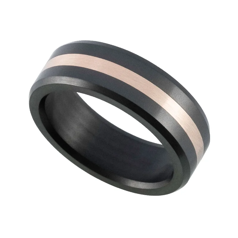 Elysium Ares Satin Finish with Rose Gold Inlay Black Diamond Wedding Ring