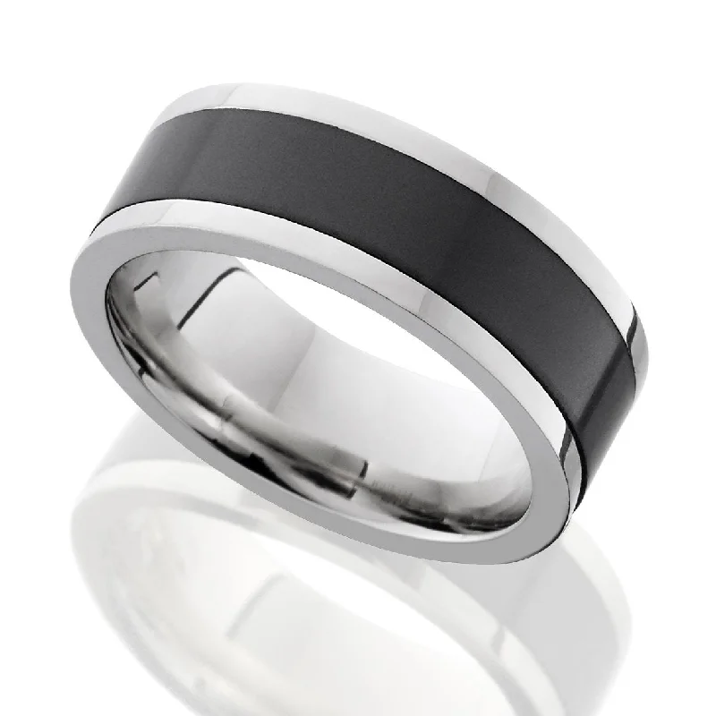 Elysium Poseidon Polished Inlay White Gold Wedding Ring