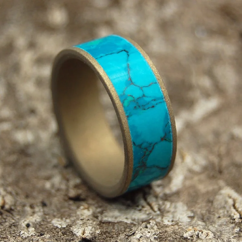 Falls Oasis | Men's Chrysocolla Stone, Bronze Anodizing & Titanium Wedding Ring