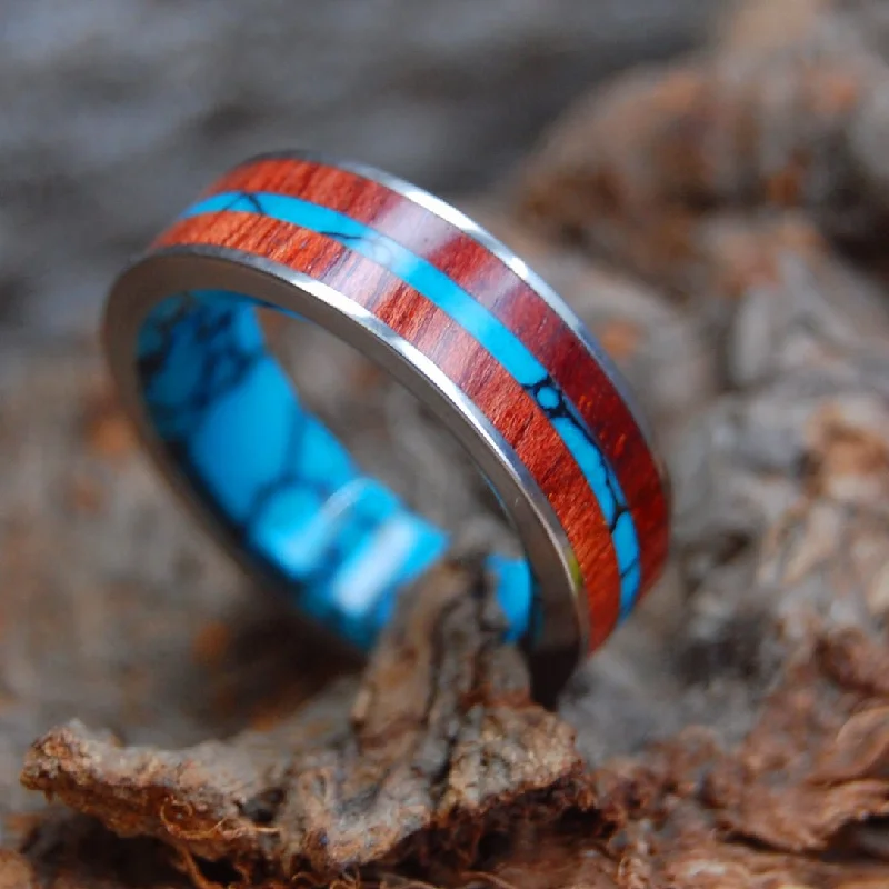 Flat In The Midst Of The Waters | Men's Bloodwood, Turquoise & Titanium Wedding Ring