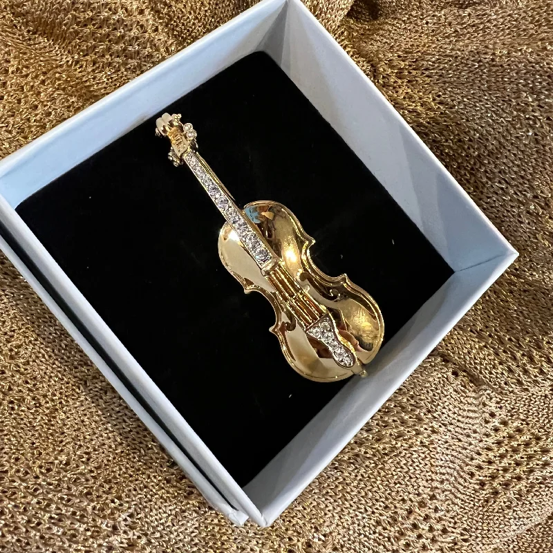 Gold Violin Brooch by Cabouchon