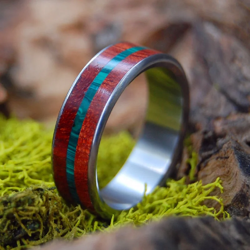 Grace & Mercy | Men's Malachite Stone, Bloodwood & Titanium Wedding Ring