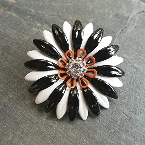 Halloween Brooch, Black White and Orange