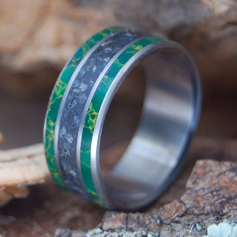 Herring Cove Black | Men's Black Beach Sand, Egyptian Jade & Titanium Wedding Ring