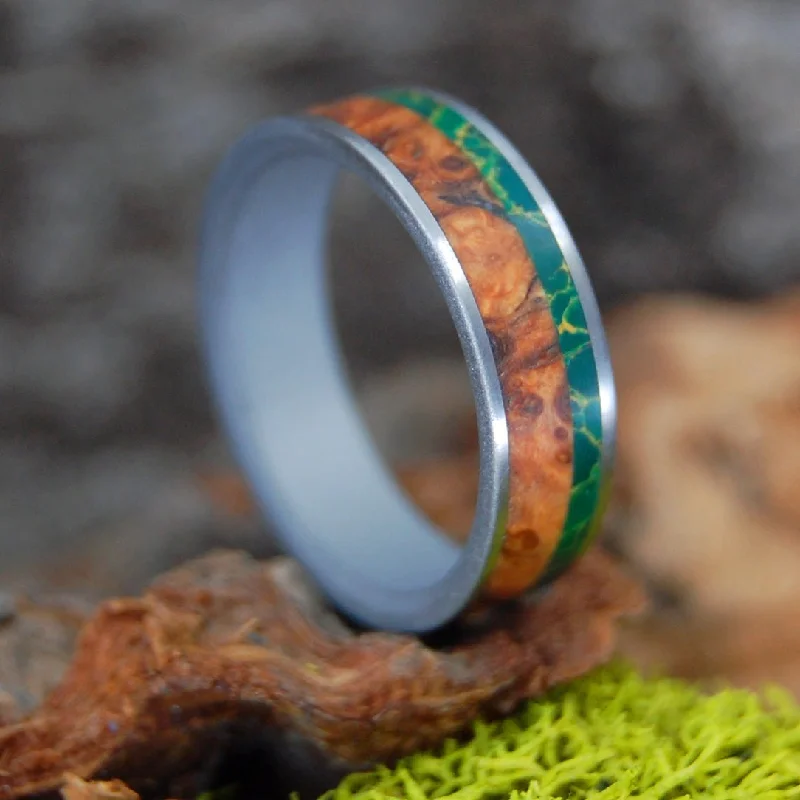 Hold My Hand Sandblasted And Satin | Men's Egyptian Jade, Wood & Titanium Wedding Ring