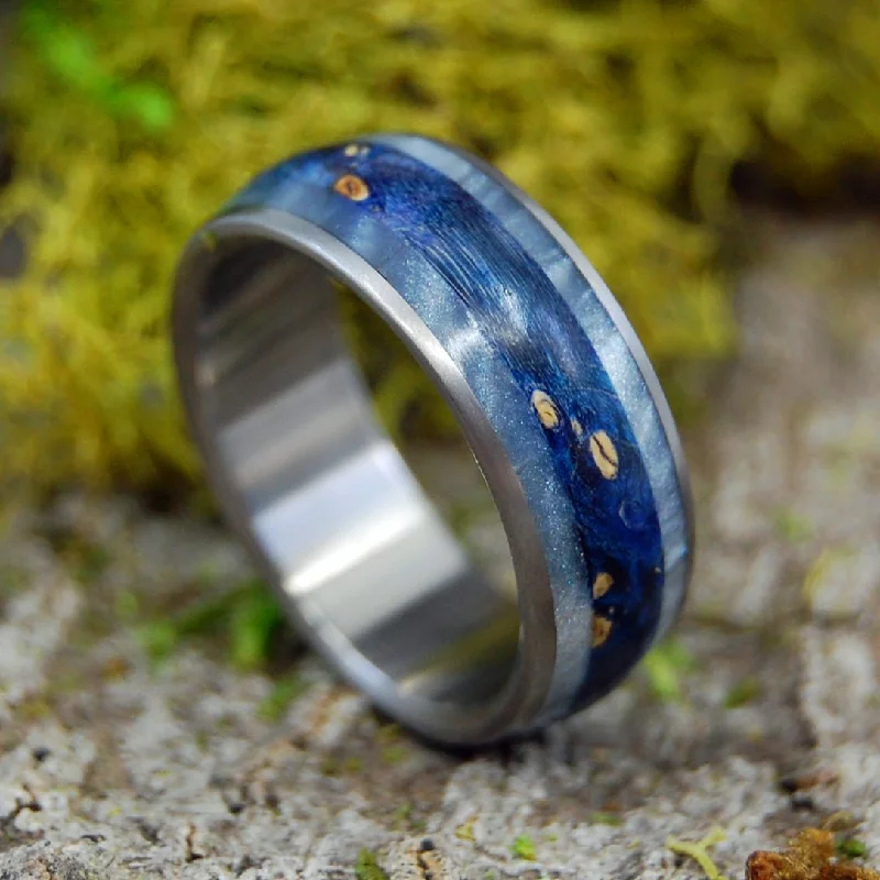 How Dark Is Your Ocean | Men's Dark Blue Box Elder, Gray Marbled Opalescent & Titanium Wedding Ring