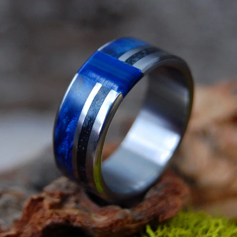 Iceland Blue Me Away | Men's Blue Box Elder Wood, Icelandic Sand & Titanium Engagement Ring