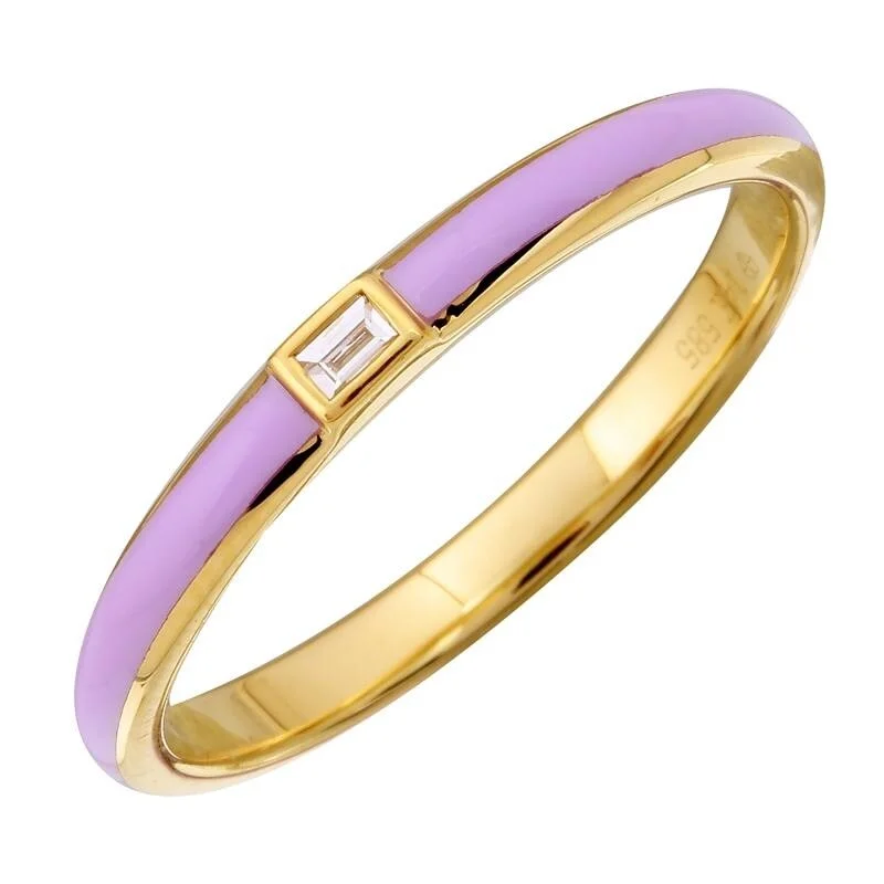 Joelle Amethyst Enamel & Diamond Band Ring 14K Yellow Gold Ring Size 6.5