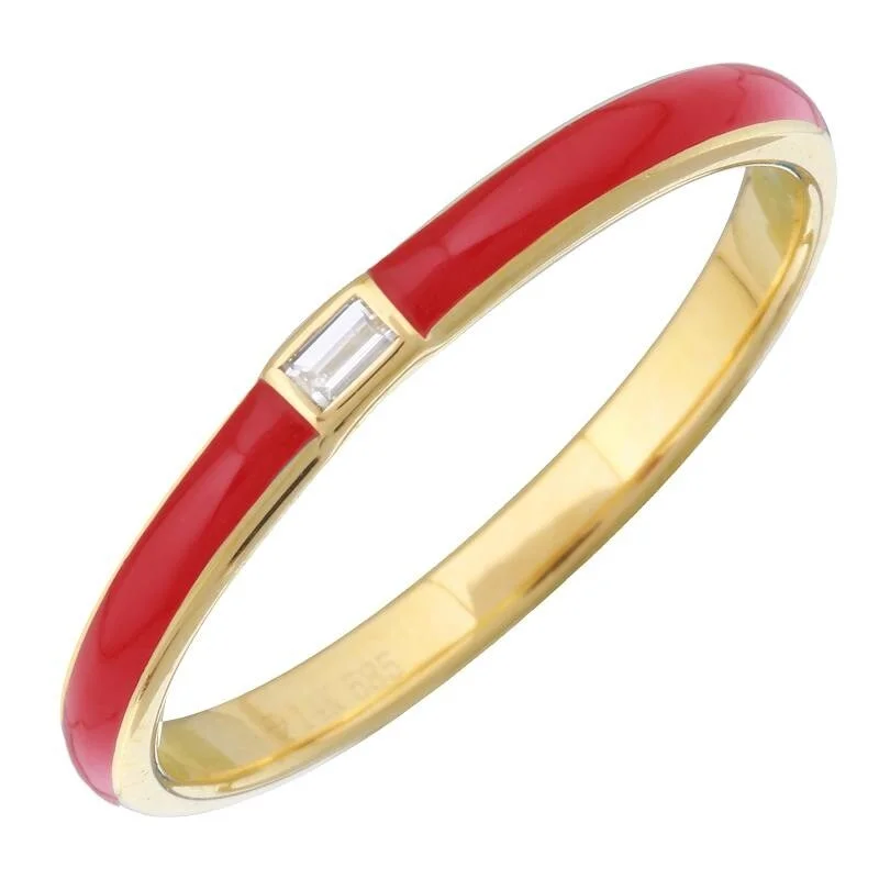 Joelle Carnelian Enamel & Diamond Band Ring 14K Yellow Gold Ring Size 6.5