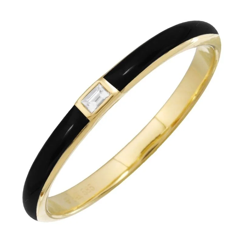 Joelle Onyx Enamel & Diamond Band Ring 14K Yellow Gold Ring Size 6.5