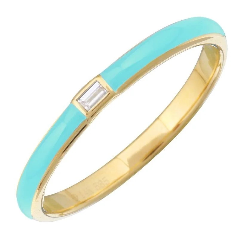 Joelle Turquoise Enamel & Diamond Band Ring 14K Yellow Gold Ring Size 6.5