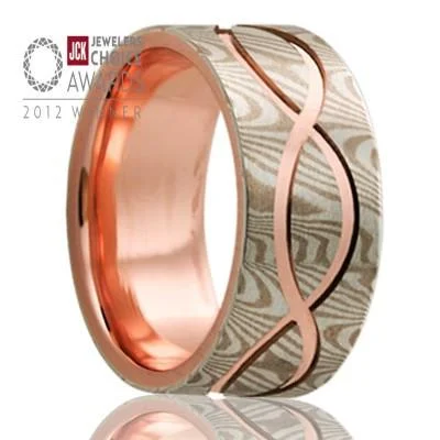 KATANA | Mokume Wedding Ring | 14k Gold and Sterling Silver | 8mm