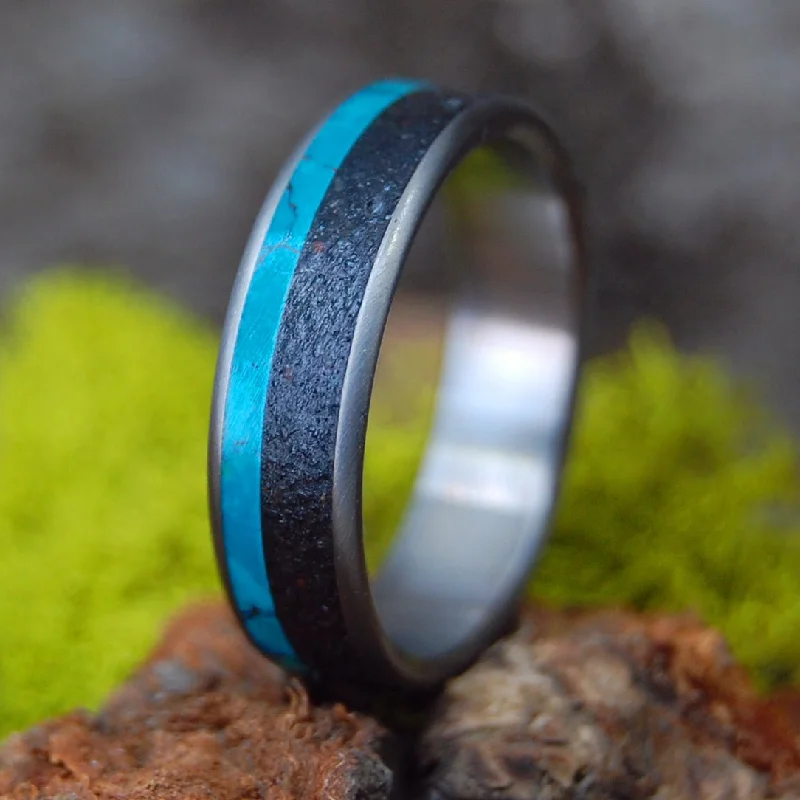 Kissed By Aurora | Men's Icelandic Lava, Chrysocolla Stone & Titanium Wedding Ring