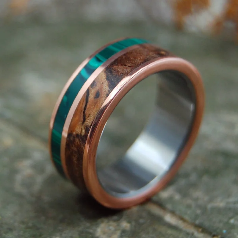 Copper Light | Men's Titanium, Spalted Maple, & Malachite Stone Wedding Ring