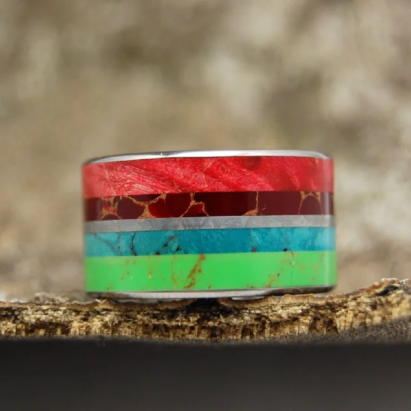 Bright Lion | Men's Meteorite, Wood, Stone & Titanium Wedding Ring