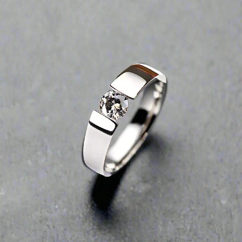 Men's Tension Bridge Set .50 CT Simulated Diamond Cz Solitaire 14K White Gold Plated Ring