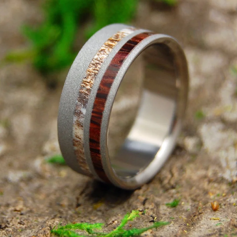 Spotted Deer | Men's Deer Antler, Red Palm Wood & Titanium Wedding Ring