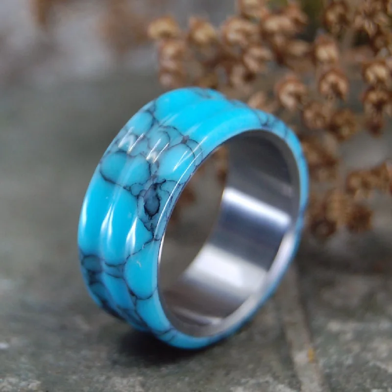 Carved Turquoise | Men's Turquoise & Titanium Wedding Ring