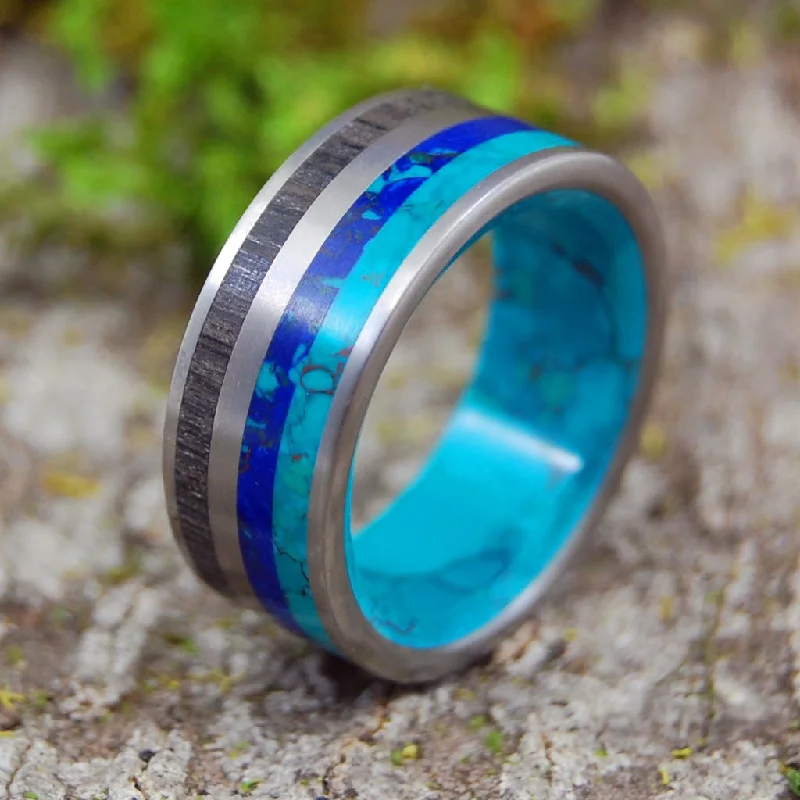 Bog & Stone | Men's Bog Oak Wood, Chrysocolla & Titanium Wedding Ring