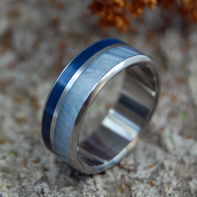 Fog Rising | Men's Gray Pearl, Aqua Resin & Titanium Wedding Ring