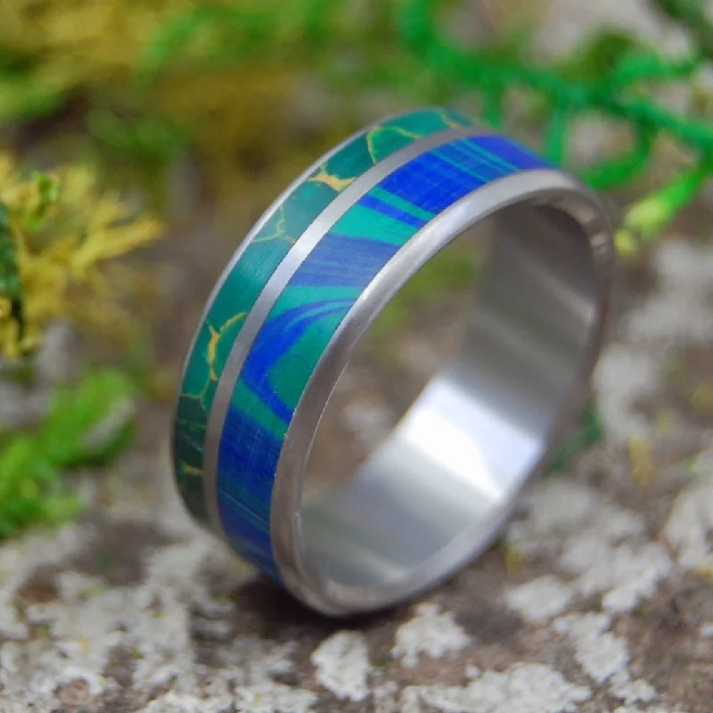 Wind From Earth To Ocean | Men's Jade, Azurite Stone & Titanium Wedding Ring