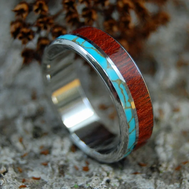 Himalayan Kings | Men's Tibetan Turquoise, Bloodwood & Titanium Wedding Ring