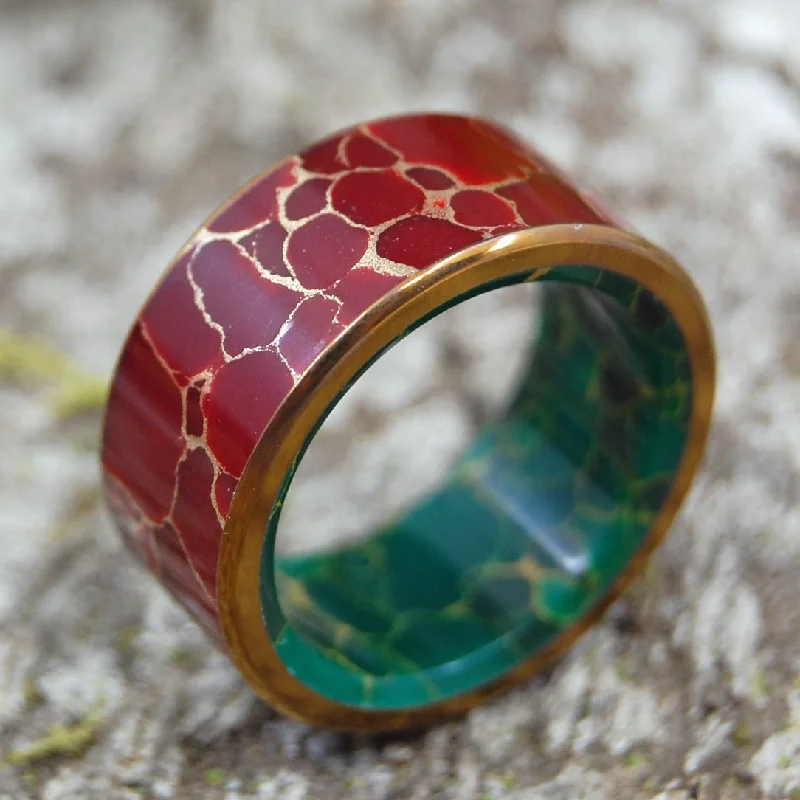 Bold King | Men's Red Jasper Stone, Egyptian Jade & Titanium Wedding Ring