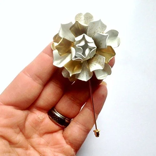 Metal White and Gold Tone Lapel Pin