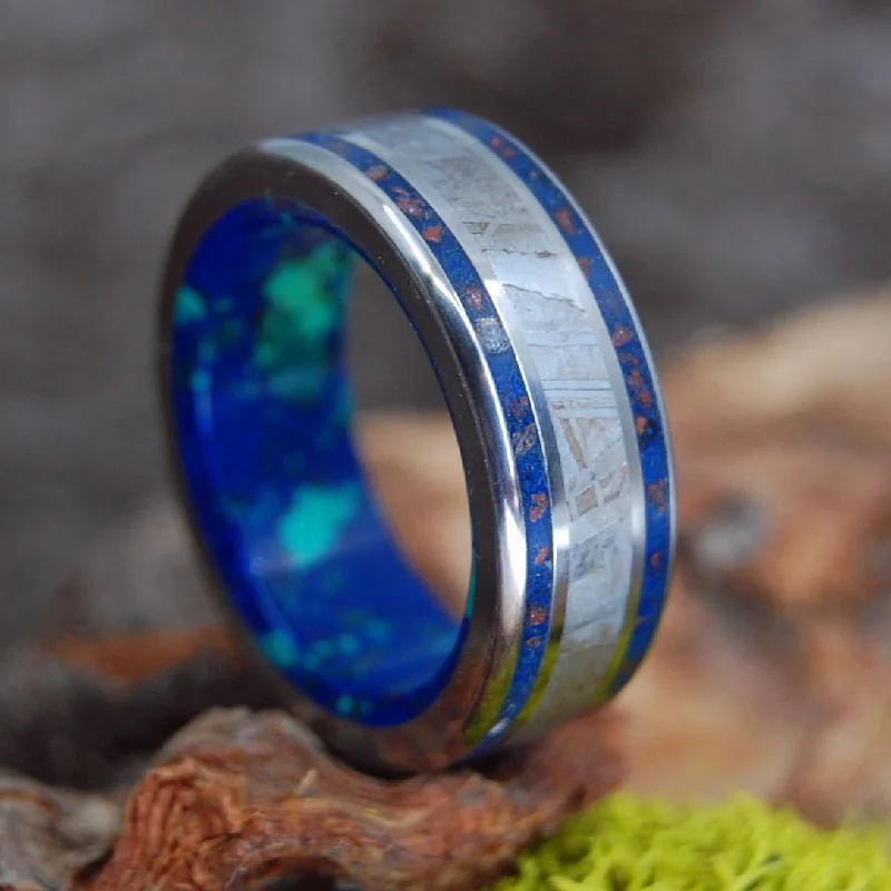 Meteorite Hits Utah | Men's Meteorite, Utah Earth, Azurite Stone & Titanium Wedding Ring