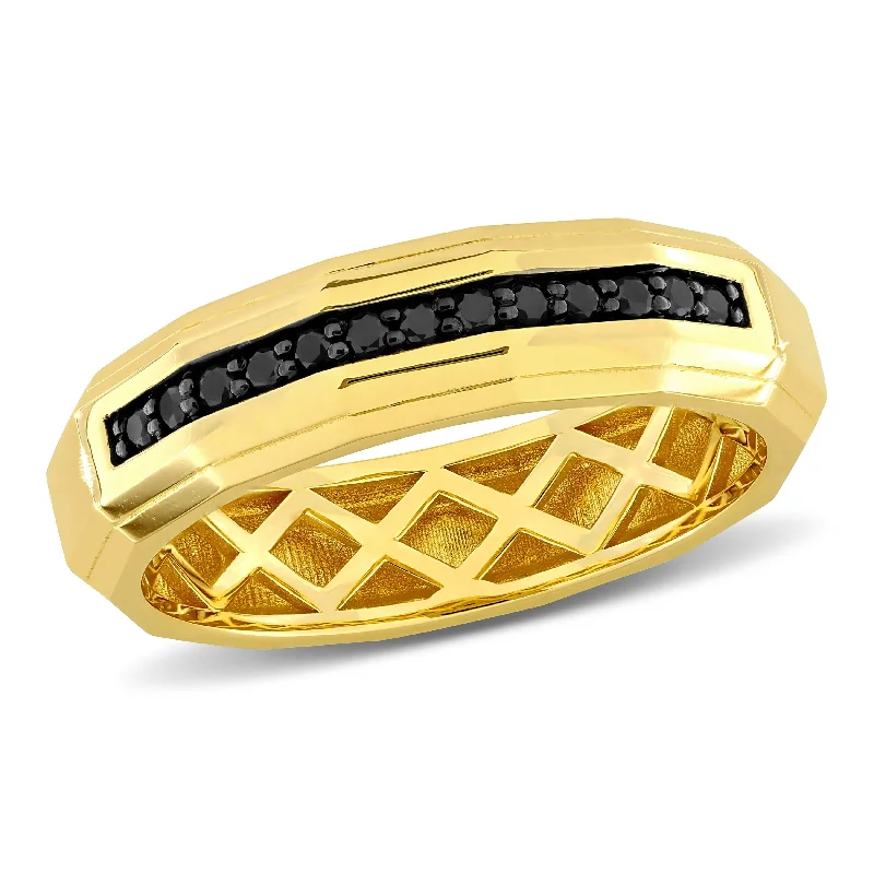 Miadora 1/5ct TDW Black Diamond Lattice Mens Ring 14k Yellow Gold