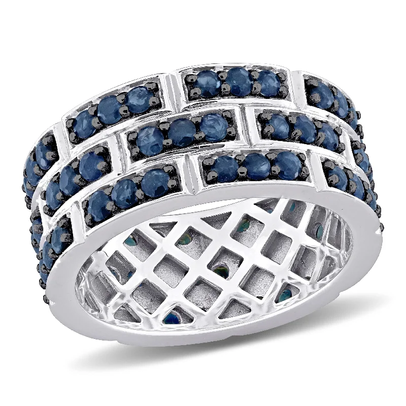 Miadora 3 5/8ct TGW Blue Sapphire Triple Band Ring in 14k White Gold