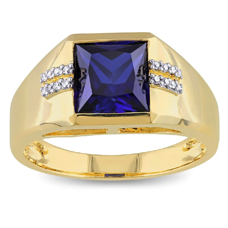 Miadora Men's 10k Yellow Gold Created Blue Sapphire and Diamond Accent Ring