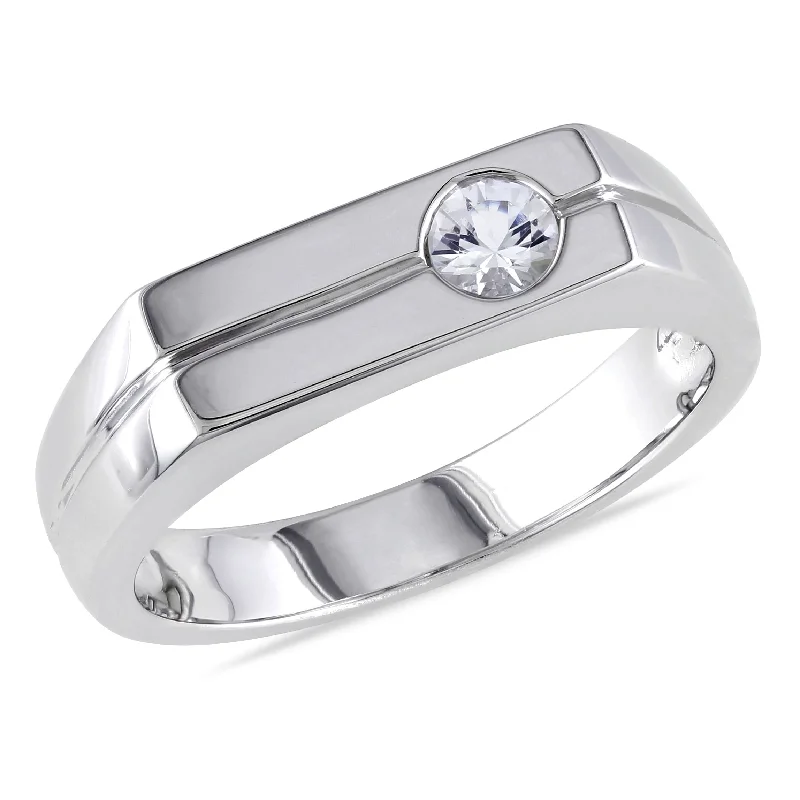 Miadora Mens Bezel Set White Sapphire Ring in Sterling Silver