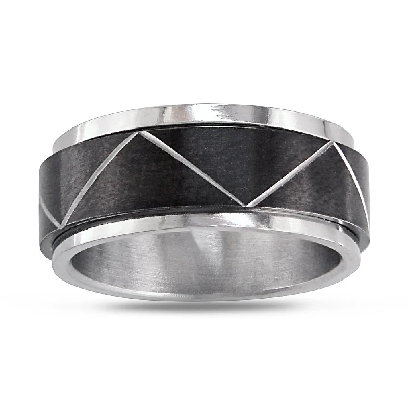 Miadora Stainless Steel Men's Black Spinning Ring