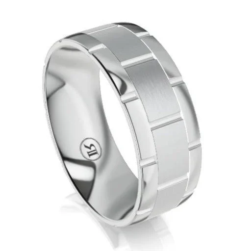 The Bristol Vertical Step Grooves Brushed Centre Palladium Wedding Ring