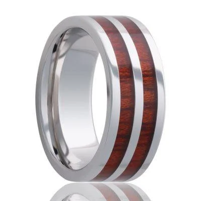 OBARA | Men's Wedding Ring | Tungsten | Bloodwood Inlays | 8mm