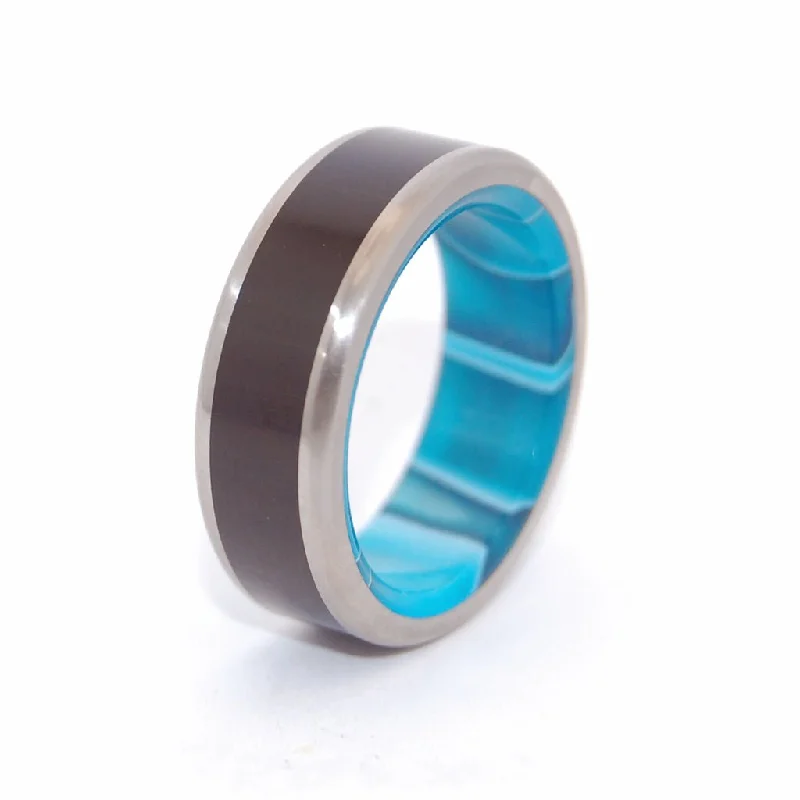 African Ocean | Men's African Ebony Wood, Aquatic Resin & Titanium Wedding Ring