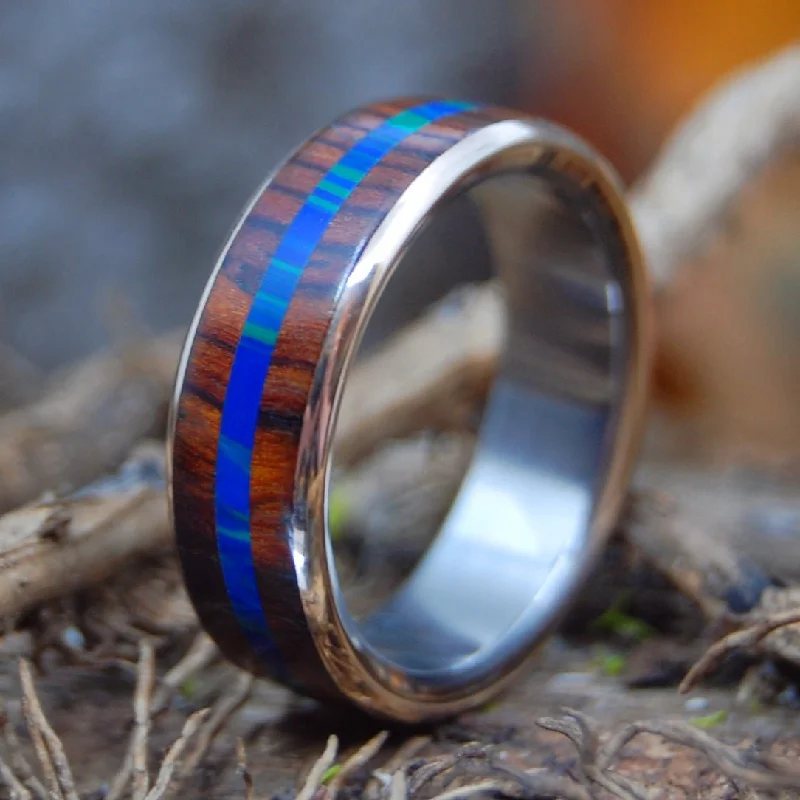 Peace & Copper | Men's Cocobolo Wood, Azurite Malachite Stone & Copper Titanium Wedding Ring