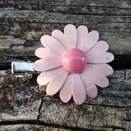 Pink Daisy Hair Clip Brass