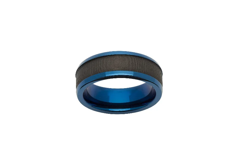 Unique & Co Carbon Fibre and Blue IP Steel Ring