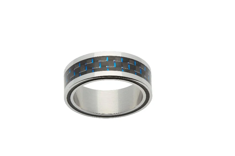 Unique & Co Blue Carbon Fibre and Steel Ring