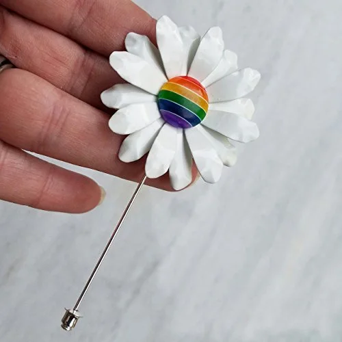 Rainbow Lapel Pin Ruffled Daisy