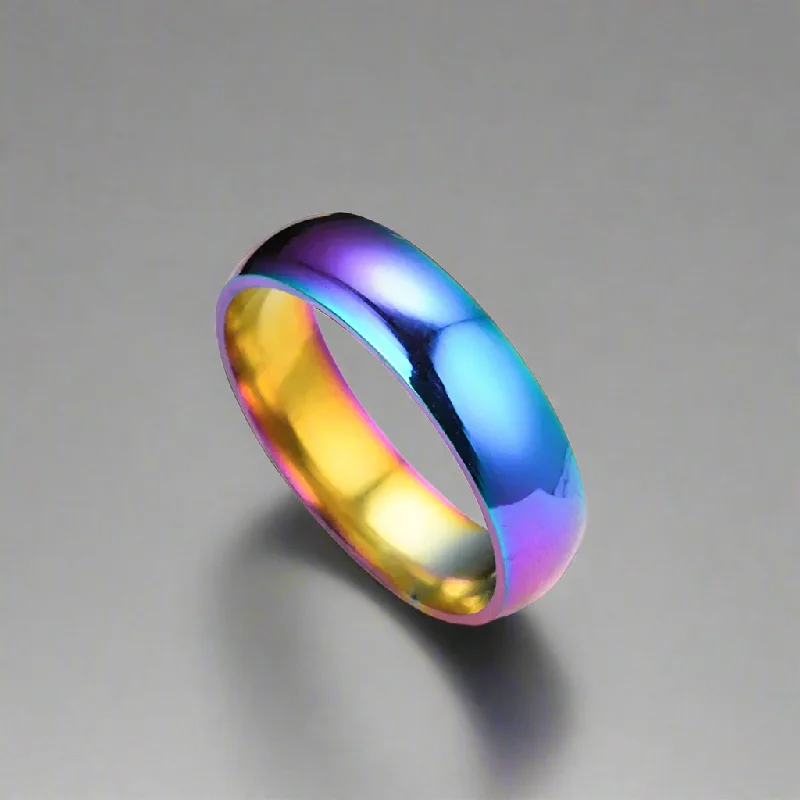 OB Rainbow Anodized Titanium Ring for Women and Men – Happy Unisex Jewelry