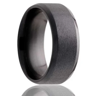 RENEGADE | Black Wedding Ring | Black Zirconium Band with Beveled Edges | 6mm & 8mm