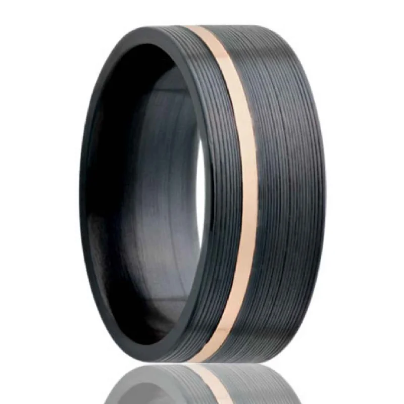 RUZE | Black Zirconium Wedding Ring | 14K Gold Inlay | 6mm & 8mm