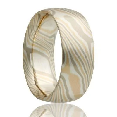 SATO | Couple's Mokume Wedding Ring | 14k White/Yellow Gold and Sterling Silver | 6mm & 8mm